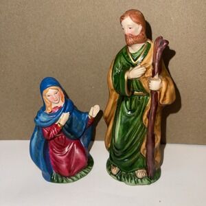 Vintage Christmas Nativity Mary and Joseph Porcelain Figurines Lot of 2